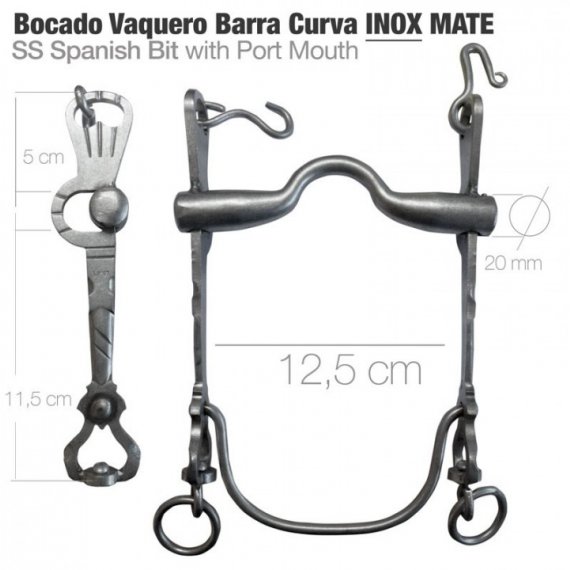 Bocado Vaquero Barra Curva 2D Inoxidable Mate 12.5 cm