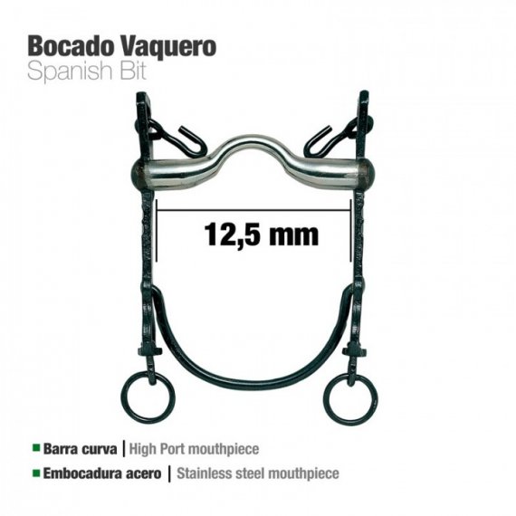 Bocado Vaquero Barra Curva Embocadura de Acero 12.5 cm zaldi